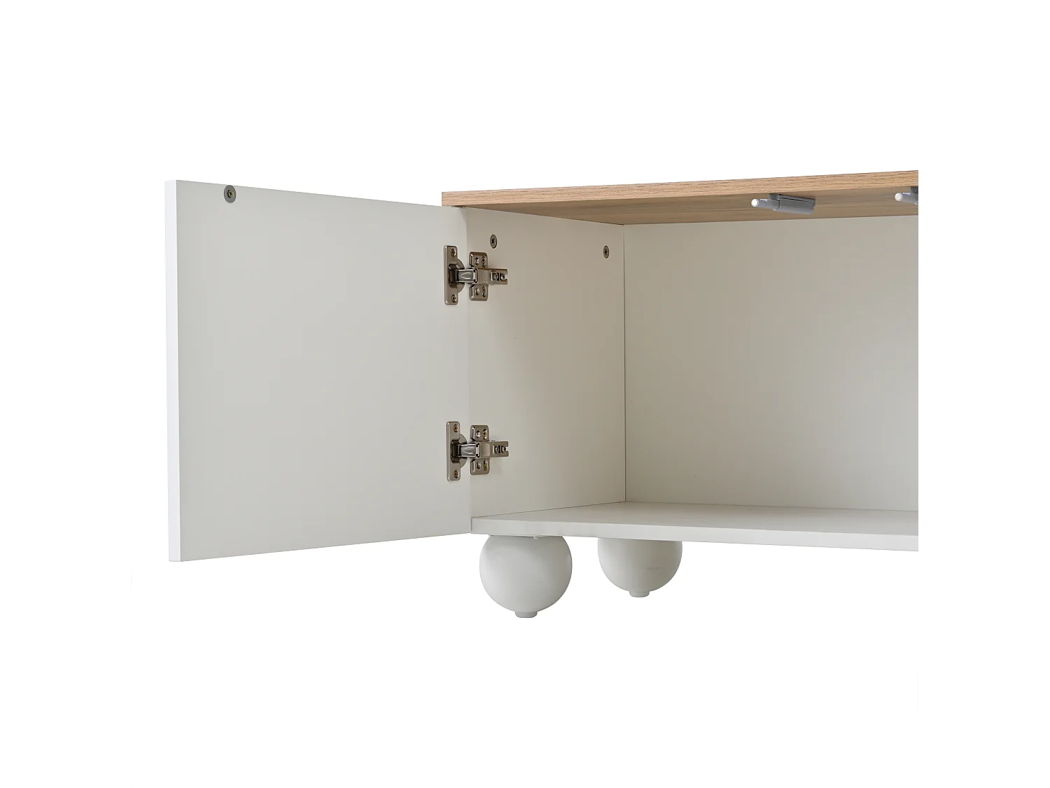 Meuble TV 180x40x45 cm - 4 portes - design moderne - MDF - Blanc + Naturel