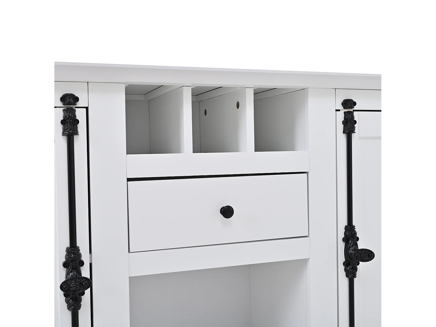 Buffet 130x35x70cm - 2 portes et 1 tiroir - avec casier à vin - Espace de rangement semi-ouvert - design rétro- Blanc