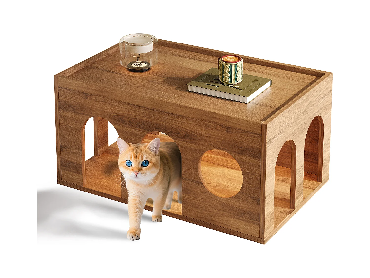 Table basse 80x50x40 cm - avec trou pour chat - espace ouvert - MDF - naturel