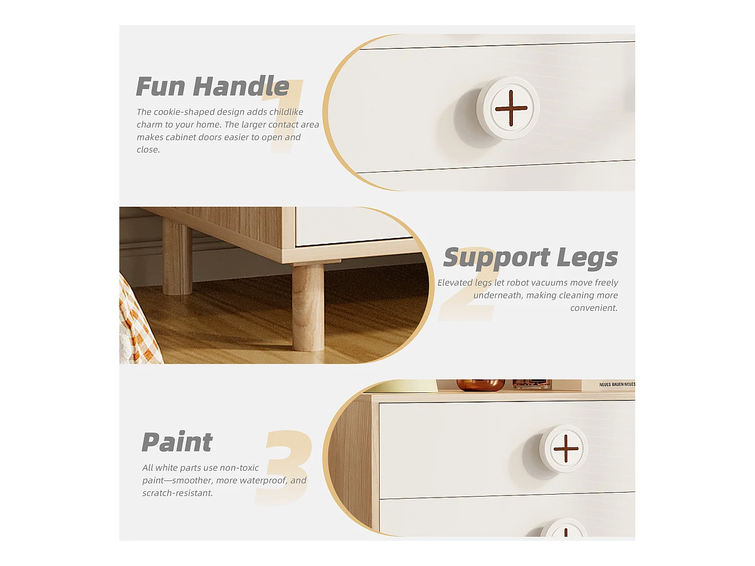 Ensemble armoire 2 pièces - armoire + table de chevet - 4 tiroirs et 2 portes - blanc + naturel