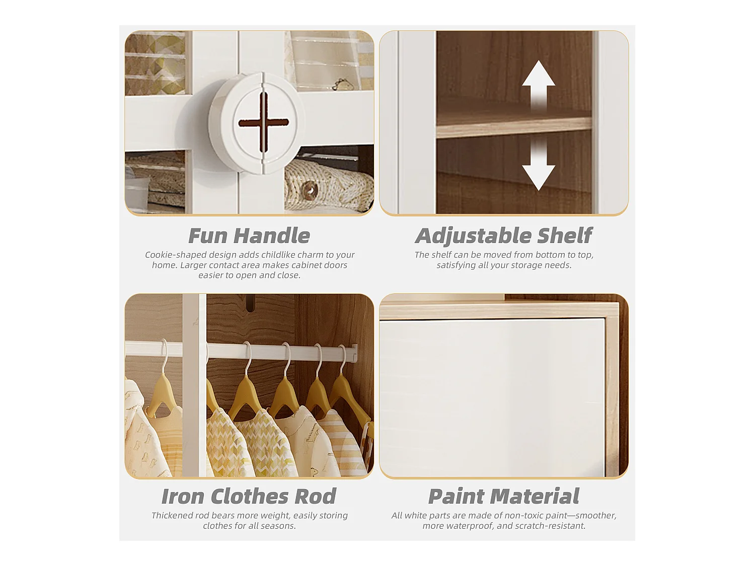 Lot de 2 armoires enfants 160x50x150 cm - 4 portes vitrées - avec tringles à vêtements - étagères réglables - blanc+naturel