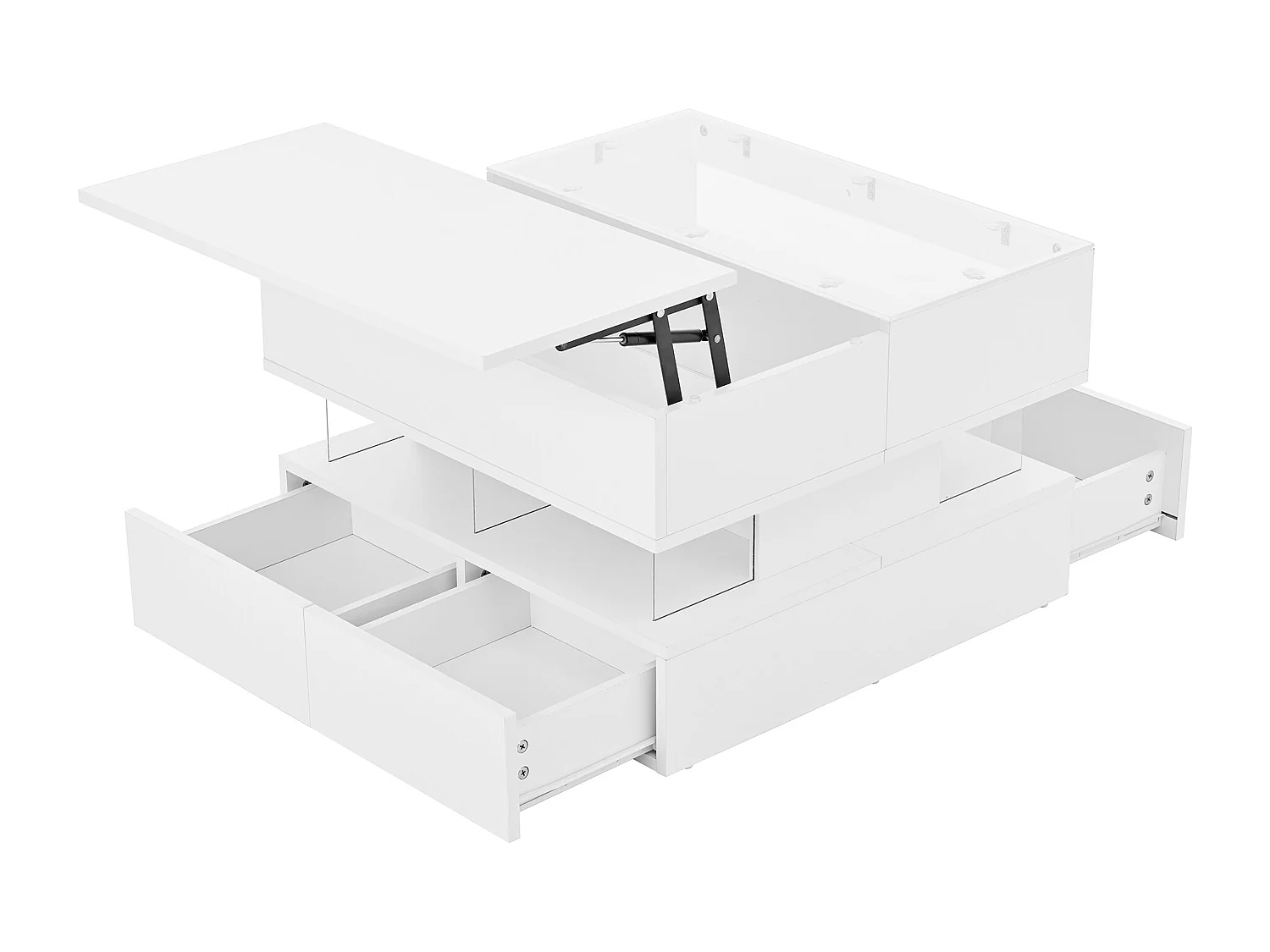 Höhenverstellbarer Beistelltisch 70x67x57 cm - 2 Schubladen - LED-Beleuchtung - Glasplatte - Weiß