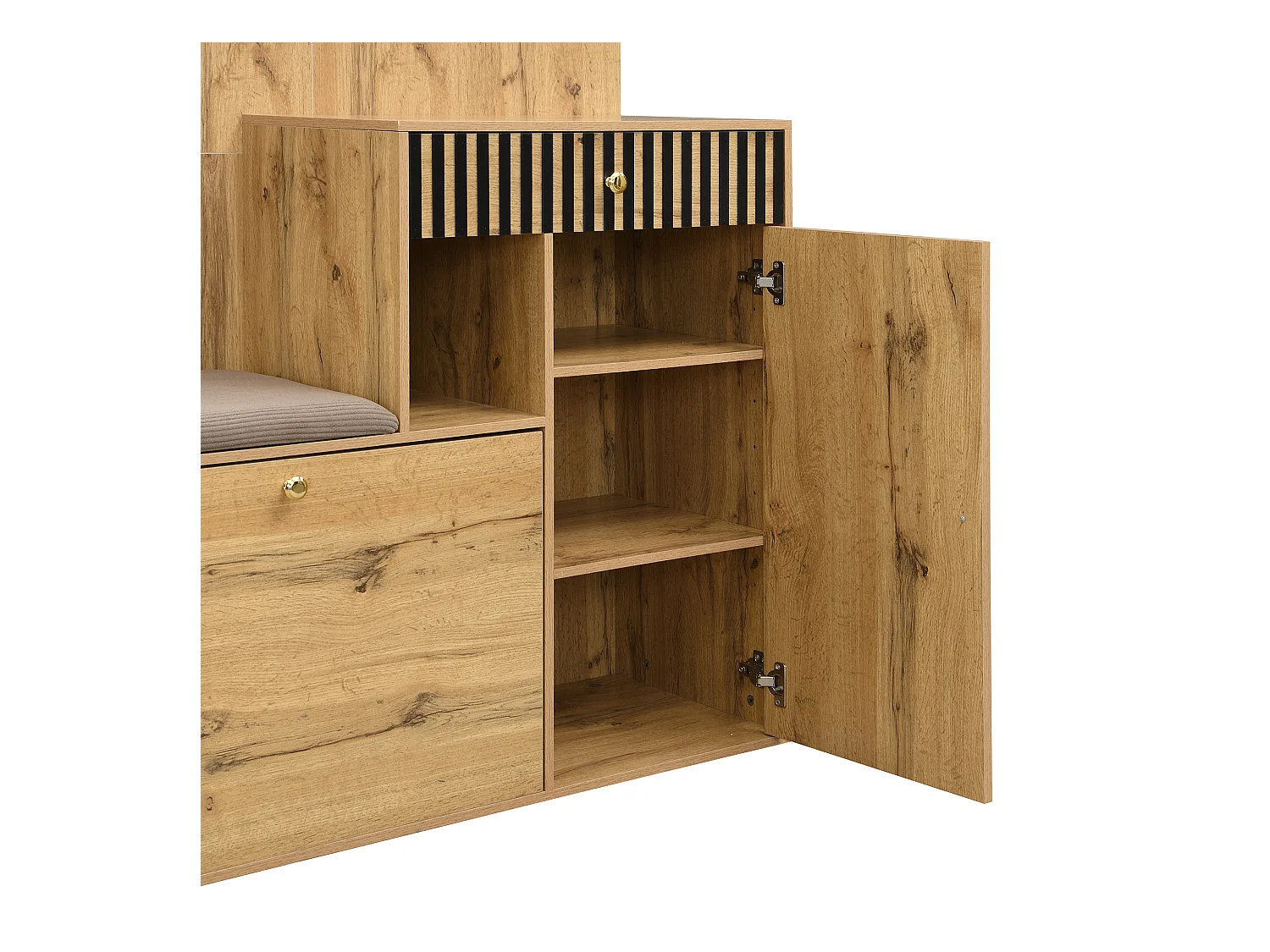 Ensemble vestiaire d'entrée 110x37x185,5 cm - avec miroir et crochets - Meuble à chaussures et banc à chaussures - Naturel