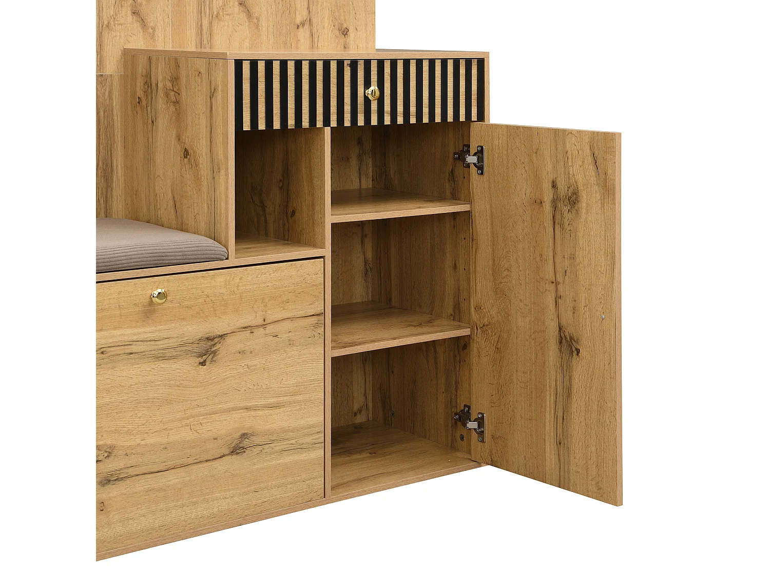 Ensemble vestiaire d'entrée 110x37x185,5 cm - avec miroir et crochets - Meuble à chaussures et banc à chaussures - Naturel