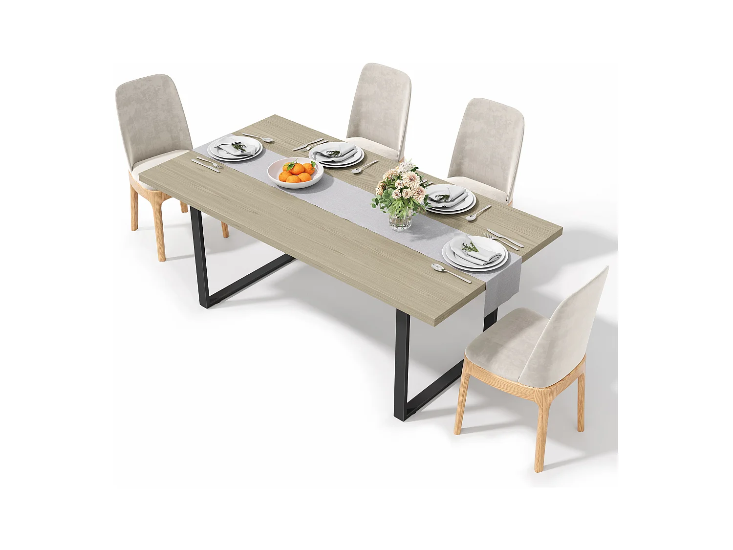 table à manger 160x80x75cm - style industriel - peut accueillir 6 à 8 personnes - cadre en métal- Noir + Naturel