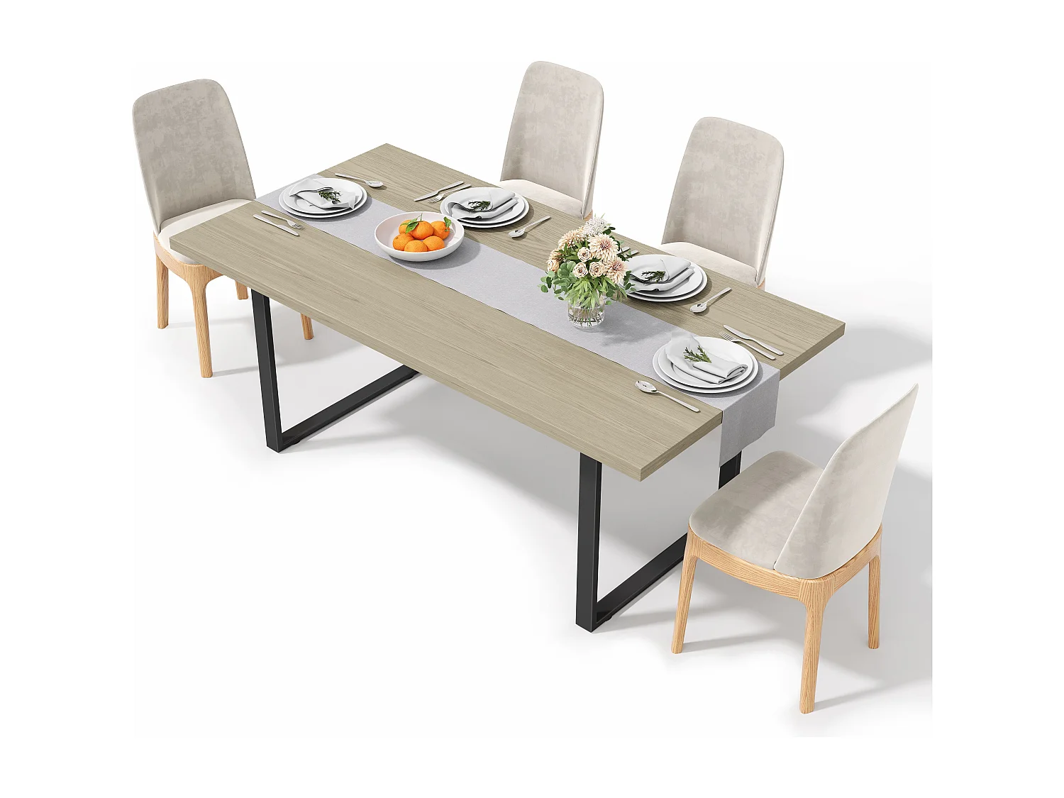 Esstisch 160x80x75 cm - Industriedesign - für 6-8 Personen - Metallgestell - Schwarz + Natur