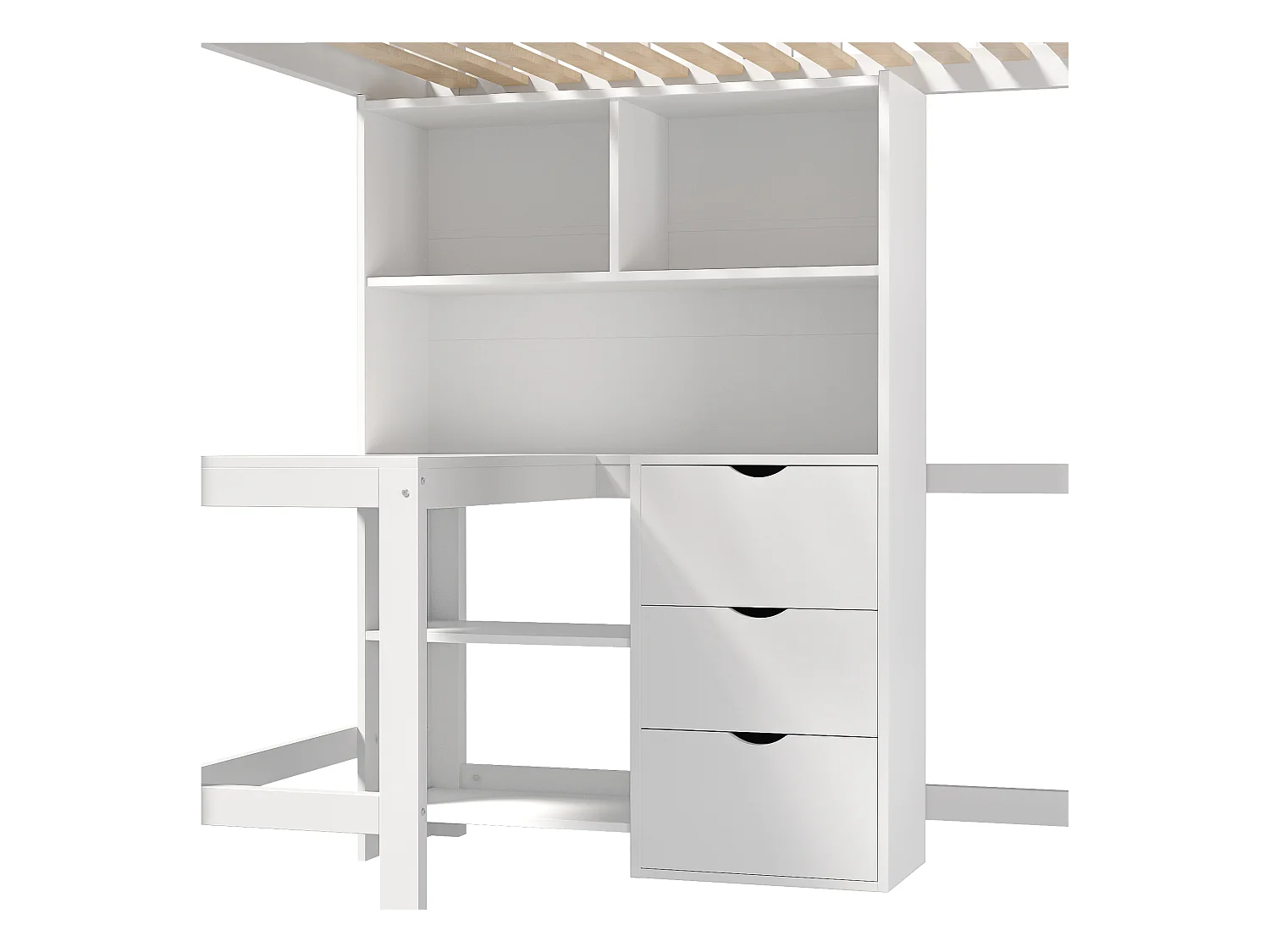Lit mezzanine 90x200 cm - rangements multiples - avec échelle + bureau - avec 3 tiroirs - blanc (matelas non inclus)
