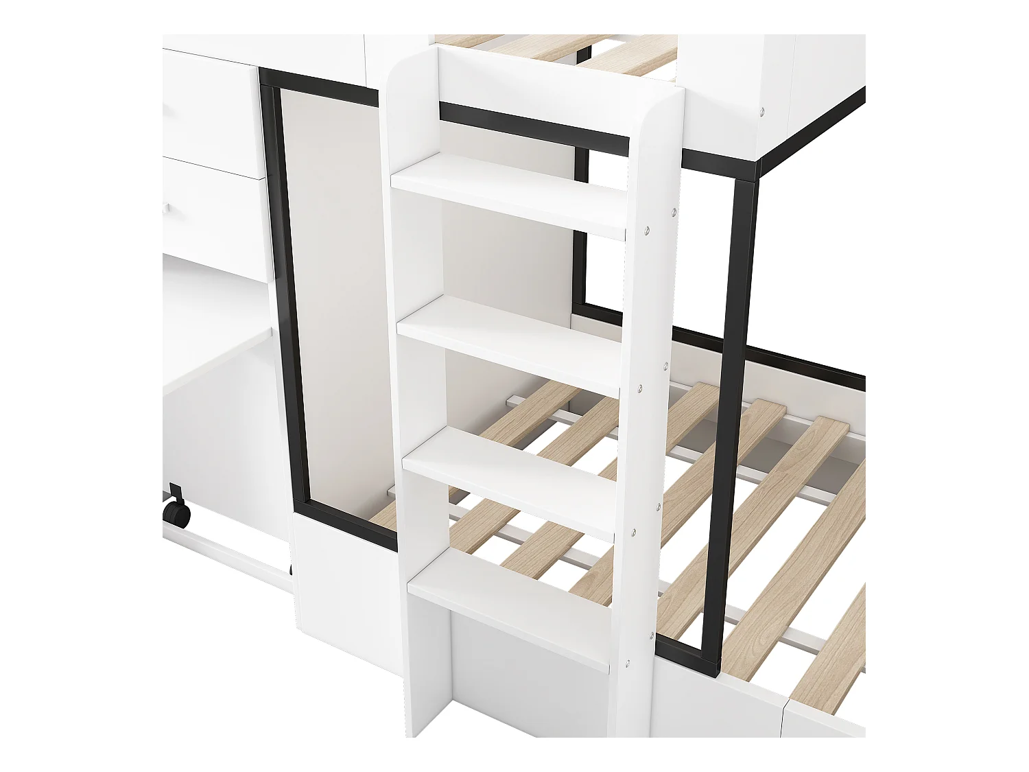 Lit superposé multifonctionnel - 2x90x200 cm- avec armoire et un bureau coulissant - Blanc (sans matelas)