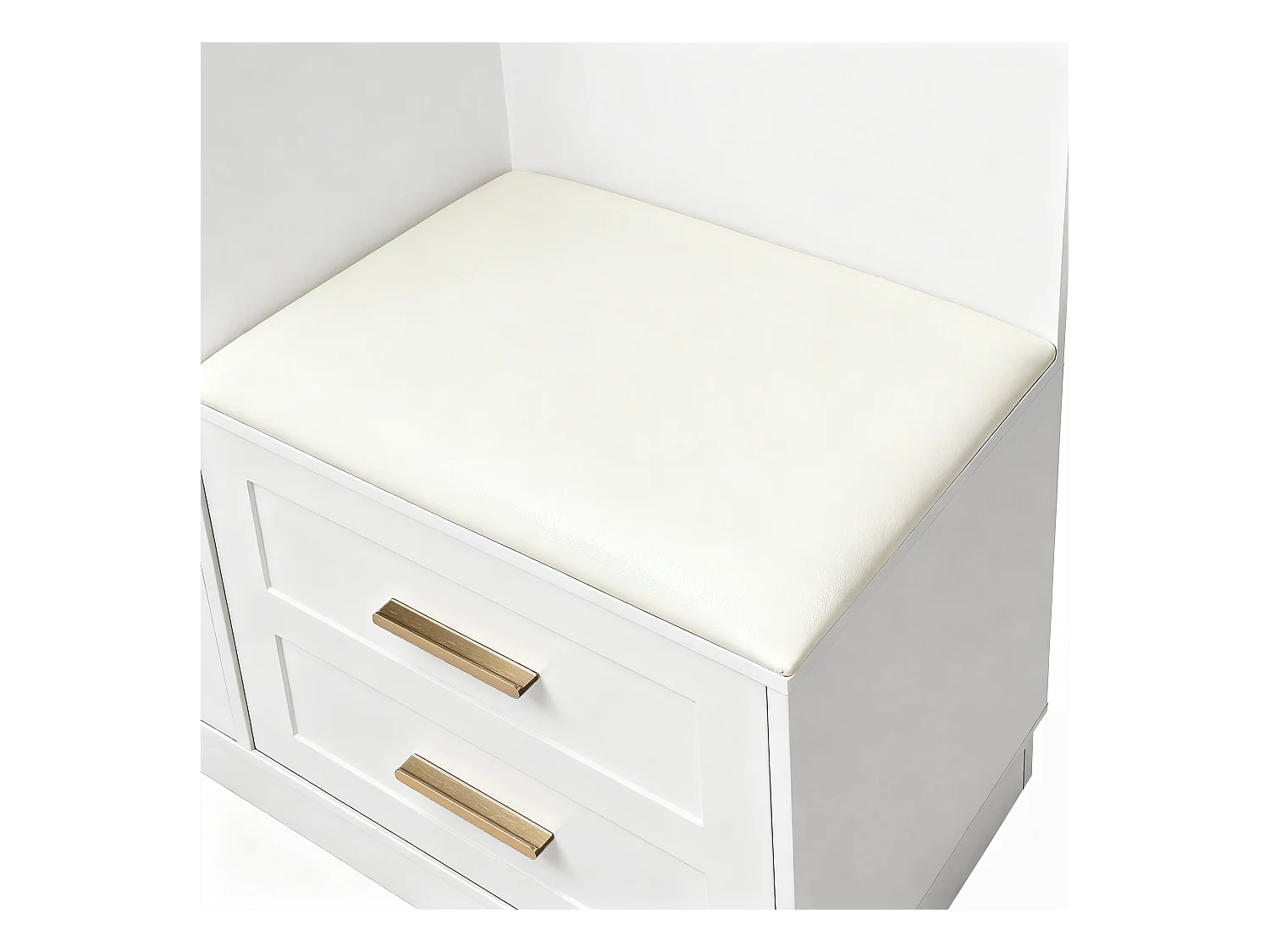 Ensemble vestiaire d'entrée 110x33x185,5 cm - 3 portes et 1 tiroir - Meuble à chaussures et banc à chaussures - avec miroir - Blanc