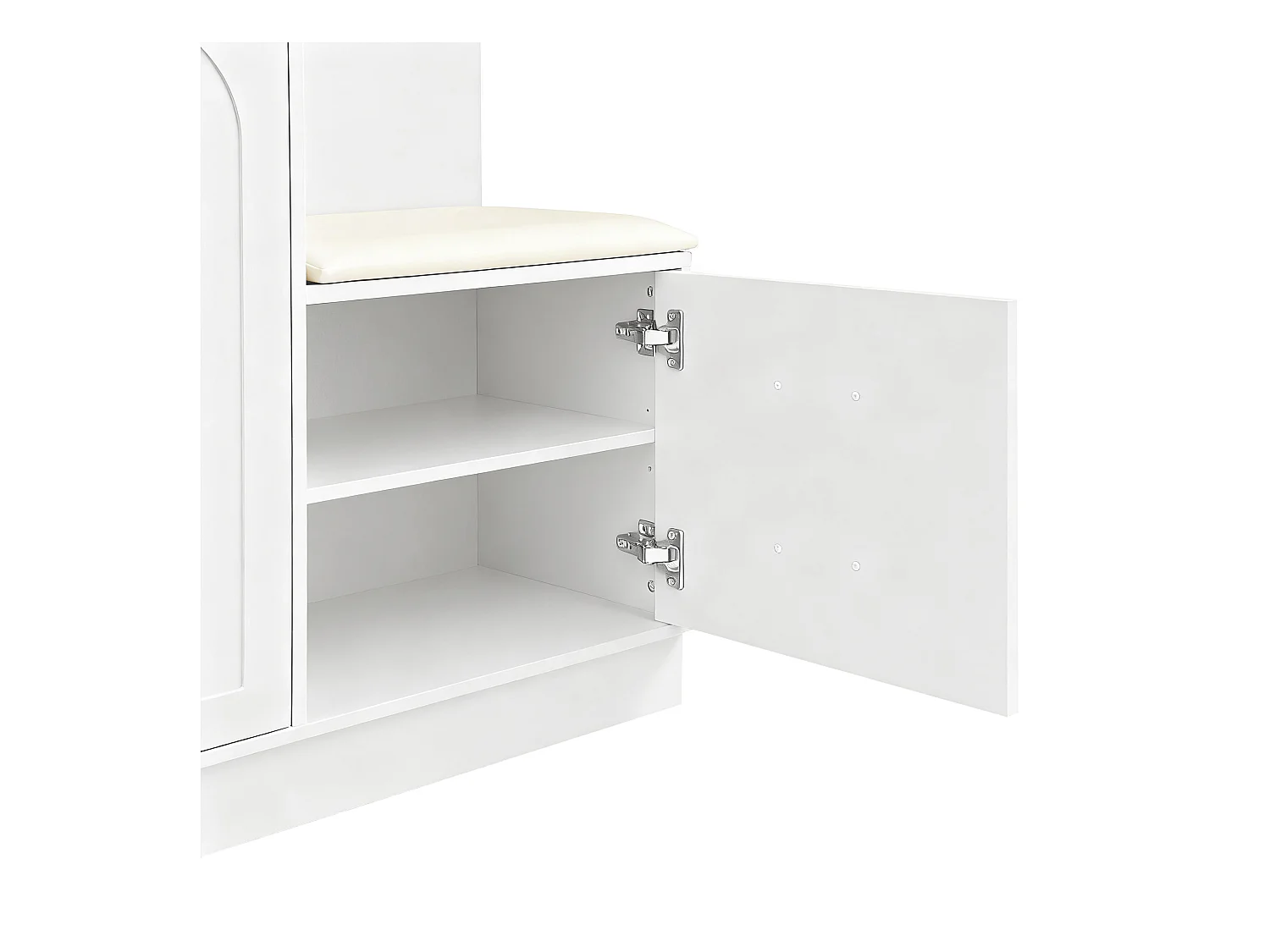 Ensemble vestiaire d'entrée 110x33x185,5 cm - 3 portes et 1 tiroir - Meuble à chaussures et banc à chaussures - avec miroir - Blanc