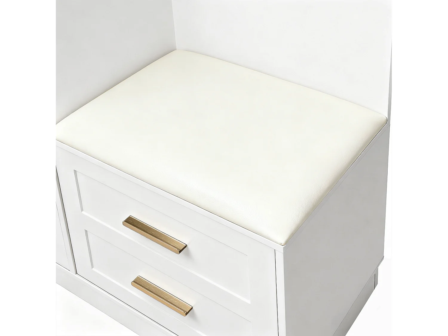 Ensemble vestiaire d'entrée 110x33x185,5 cm - 3 portes et 1 tiroir - Meuble à chaussures et banc à chaussures - avec miroir - Blanc