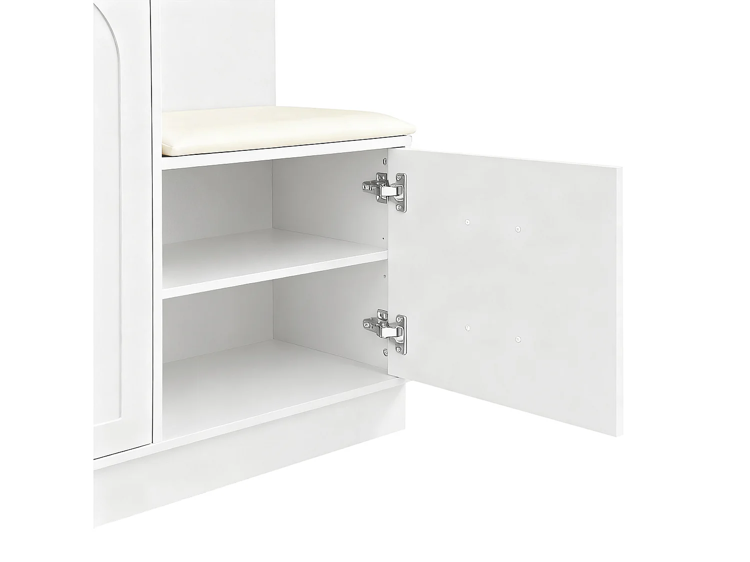 Ensemble vestiaire d'entrée 110x33x185,5 cm - 3 portes et 1 tiroir - Meuble à chaussures et banc à chaussures - avec miroir - Blanc