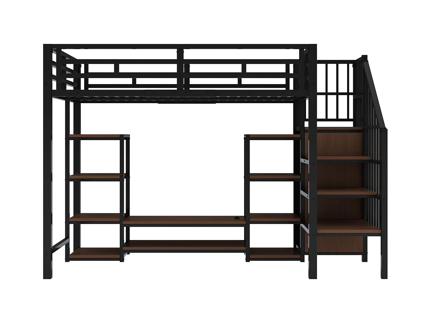 Lit mezzanine 90x200 cm - avec prise de courant - échelle de sécurité - avec support de rangement - ​​Noir (matelas non inclus)