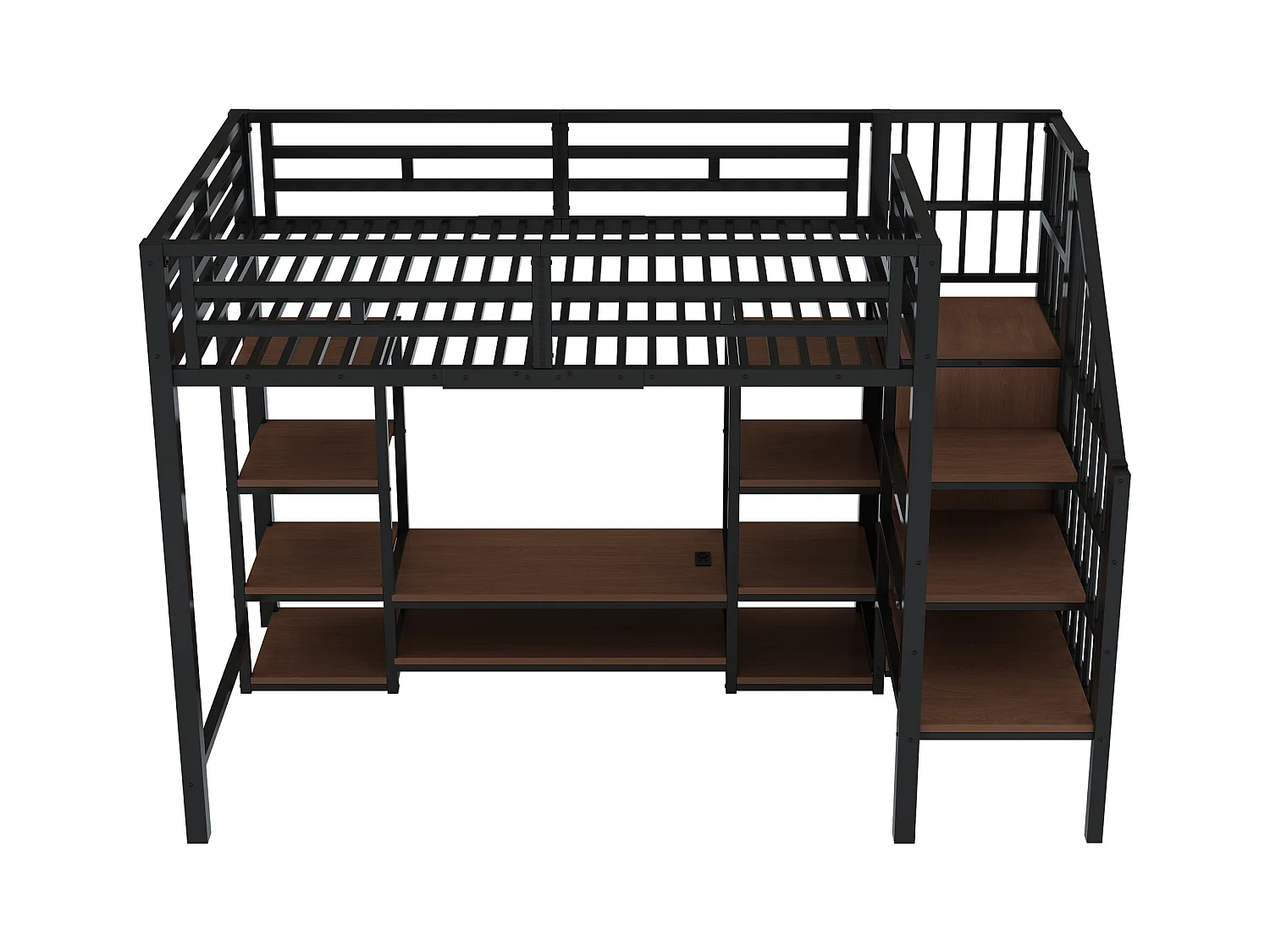 Lit mezzanine 90x200 cm - avec prise de courant - échelle de sécurité - avec support de rangement - ​​Noir (matelas non inclus)