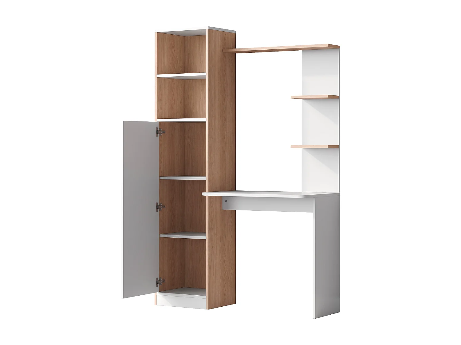 Schreibtisch 123.5x45x168.5 cm - 1 Tür - mit offenen Regalen - MDF - weiß + natur