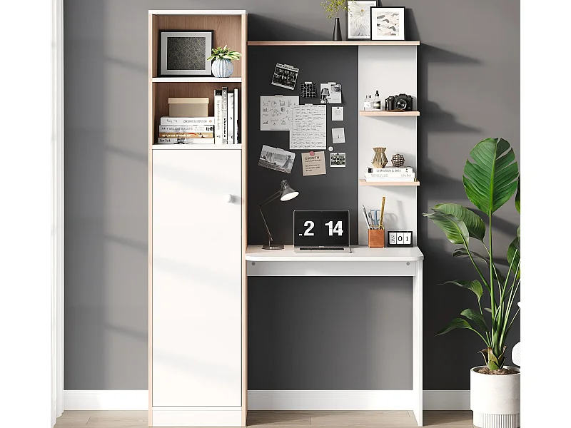 Biurko 123.5x45x168.5 cm - 1 drzwi - z otwartymi półkami - MDF - biały + naturalny