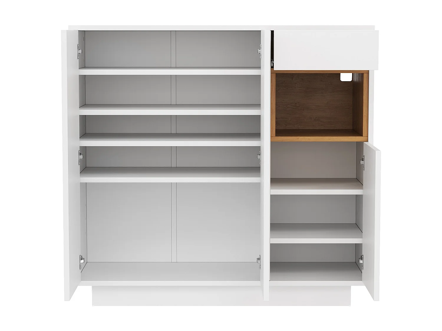 Schuhschrank 105x39.5x100.5 cm - 1 Schublade und 3 Türen - mit LED-Beleuchtung - mit verstellbaren Regalen - Weiß und natur