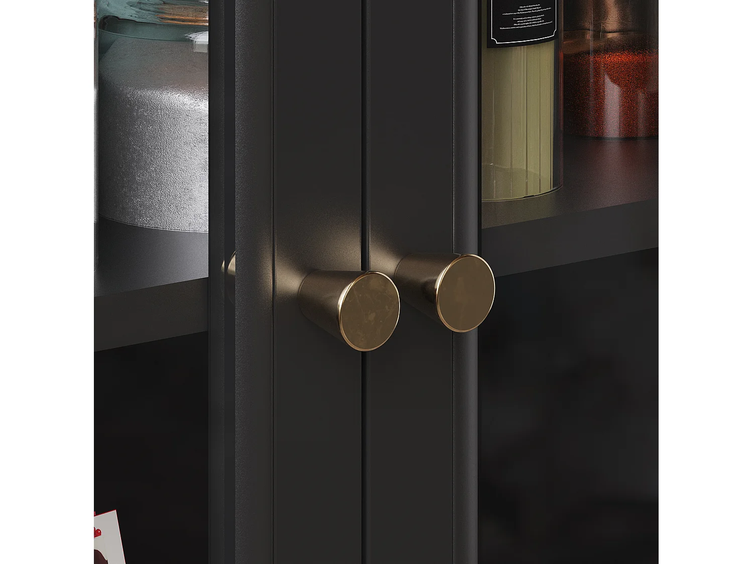 Ilot central de cuisine mobile - Plateau extensible - 140x72.5x90cm - 2 tiroirs et 4 portes vitrées - avec porte-serviettes - Noir