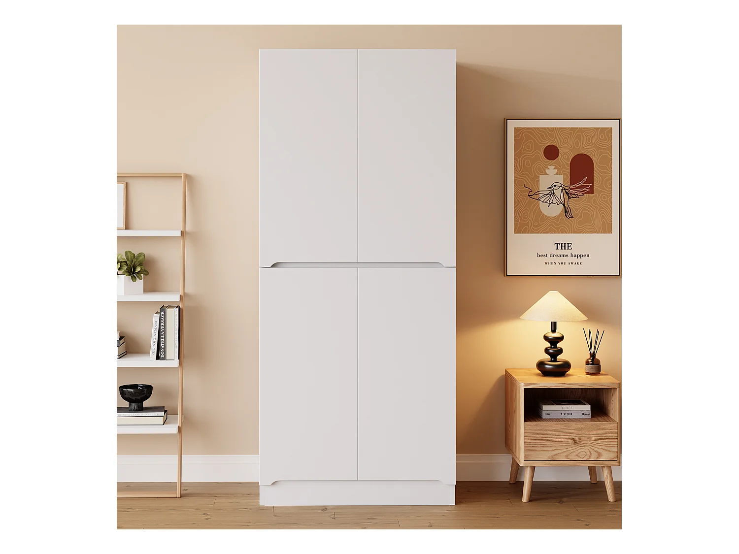Armoire 70x40x170 cm - avec 4 portes - avec compartiments de rangement - Blanc