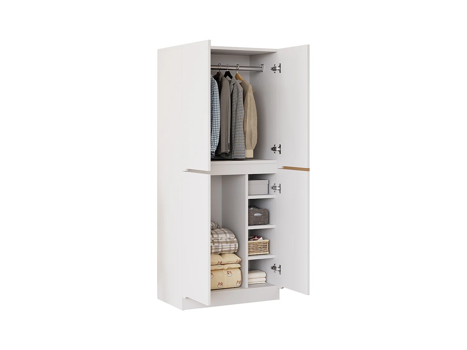 Armoire 70x40x170 cm - avec 4 portes - avec compartiments de rangement - Blanc