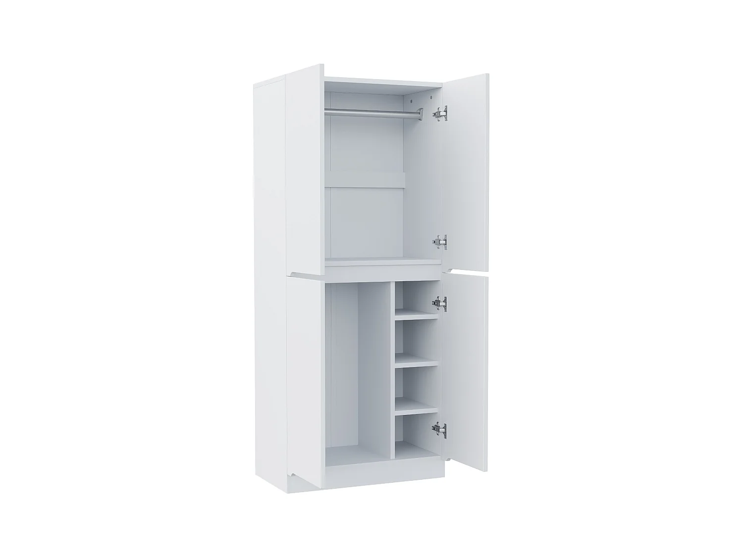 Armoire 70x40x170 cm - avec 4 portes - avec compartiments de rangement - Blanc