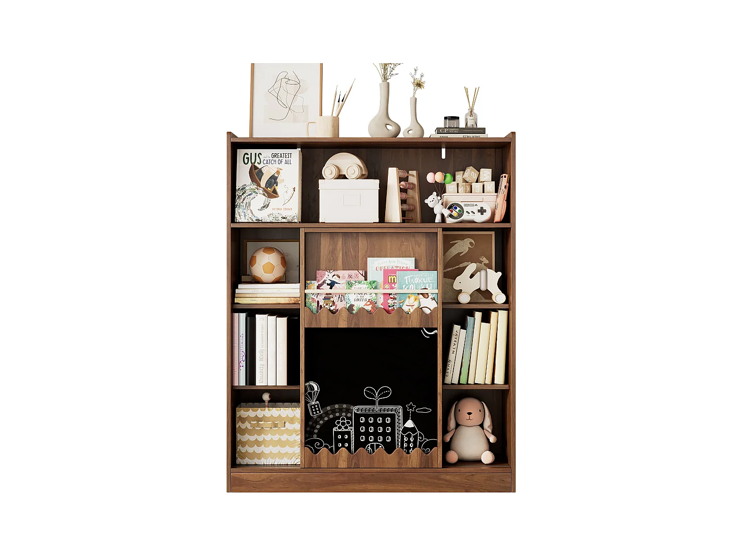 Bibliothèque 120x38.5x151.5 cm - avec planche à dessin amovible - 9 compartiments de rangement - 1 porte coulissante - marron