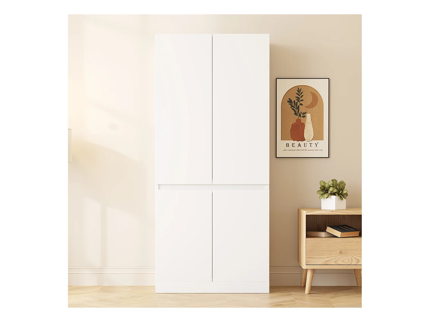 Armoire 70x40x170 cm - 4 portes - avec tige de séchage de vêtements - Blanc