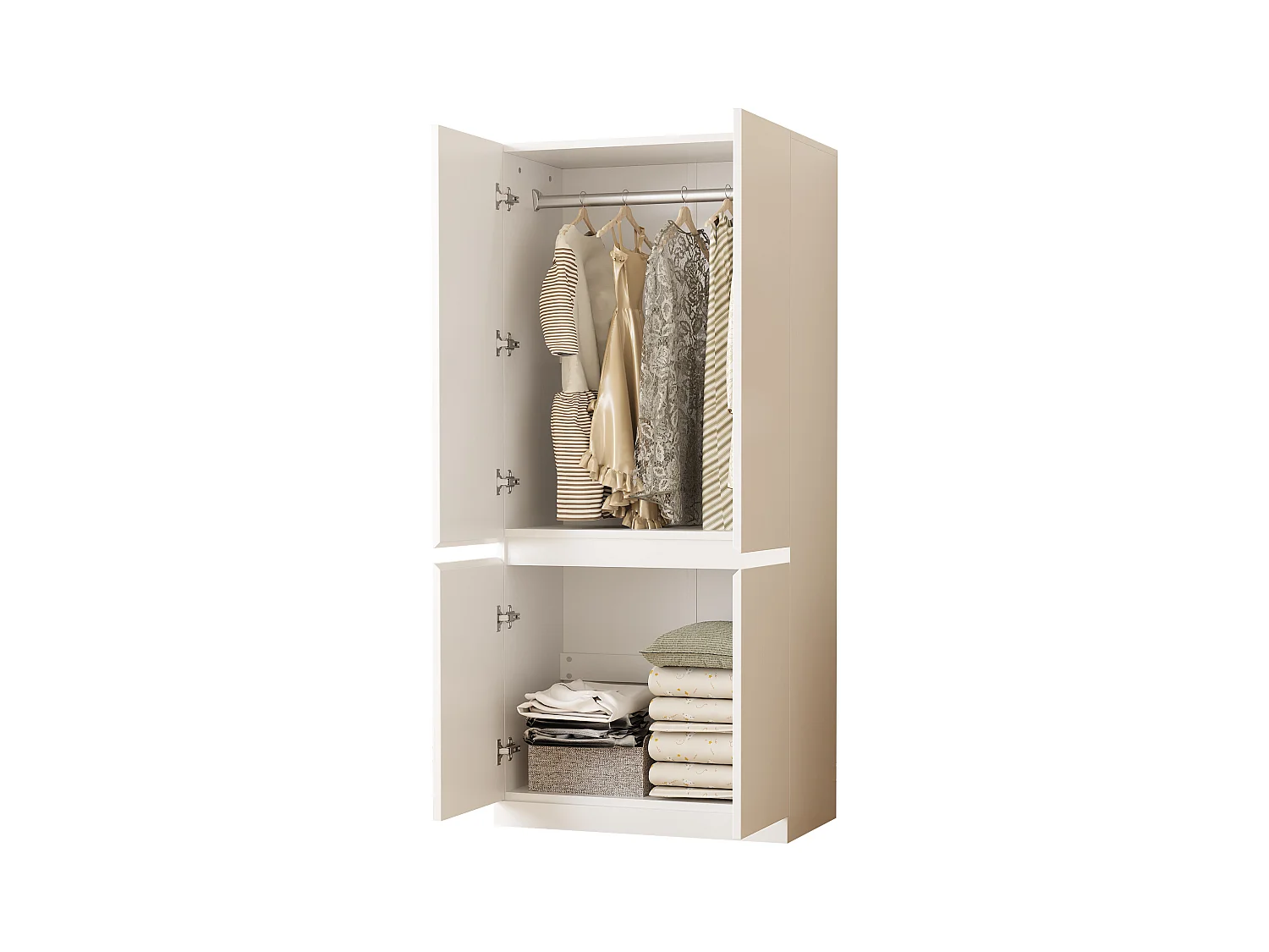 Armoire 70x40x170 cm - 4 portes - avec tige de séchage de vêtements - Blanc