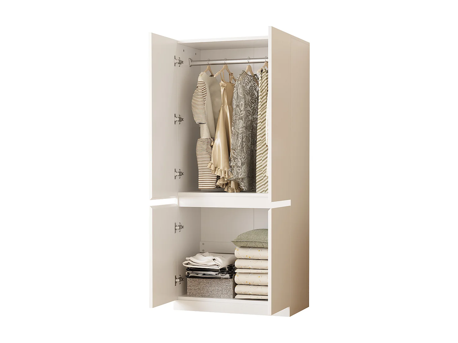 Kleiderschrank 70x40x170 cm - 4 Türen - mit Kleiderstange - Weiß