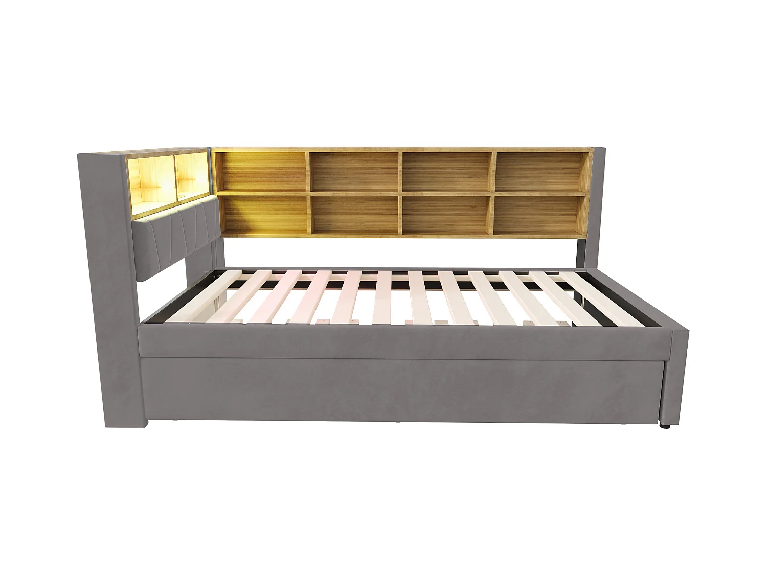 Canapé-lit 90x200 cm - avec lit gigogne 90x190 cm - avec éclairage LED - prise de courant - gris foncé (matelas non inclus)