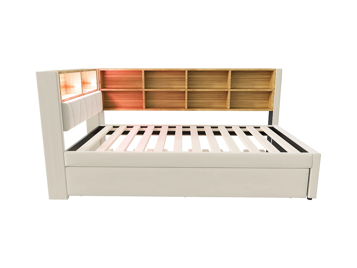 Canapé-lit 90x200 cm - avec lit gigogne 90x190 cm - avec éclairage LED - prise de courant - beige (matelas non inclus)
