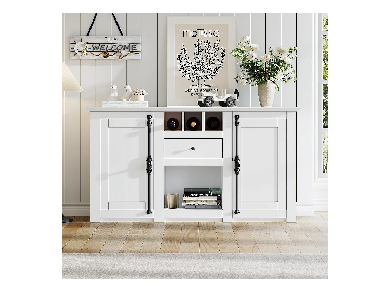 Buffet de salon avec 2 portes et 1 tiroir - 130 x 35 x 70 cm - pour salons et bureaux - MDF + aggloméré - blanc