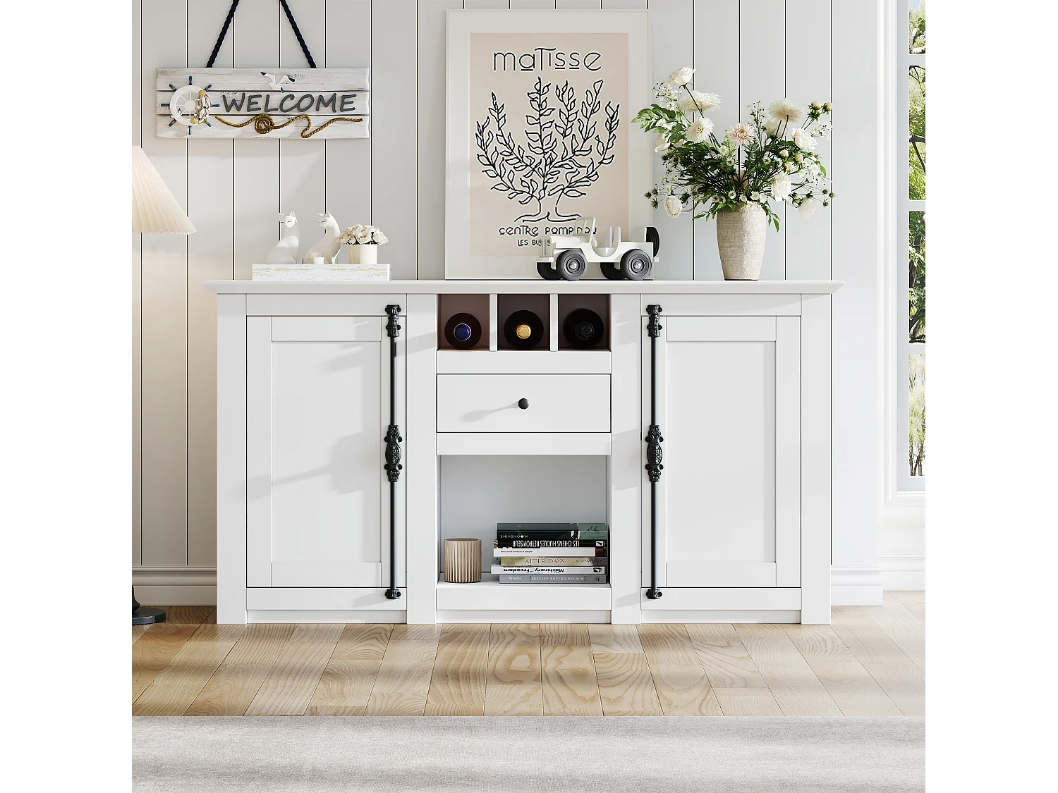 Buffet de salon avec 2 portes et 1 tiroir - 130 x 35 x 70 cm - pour salons et bureaux - MDF + aggloméré - blanc