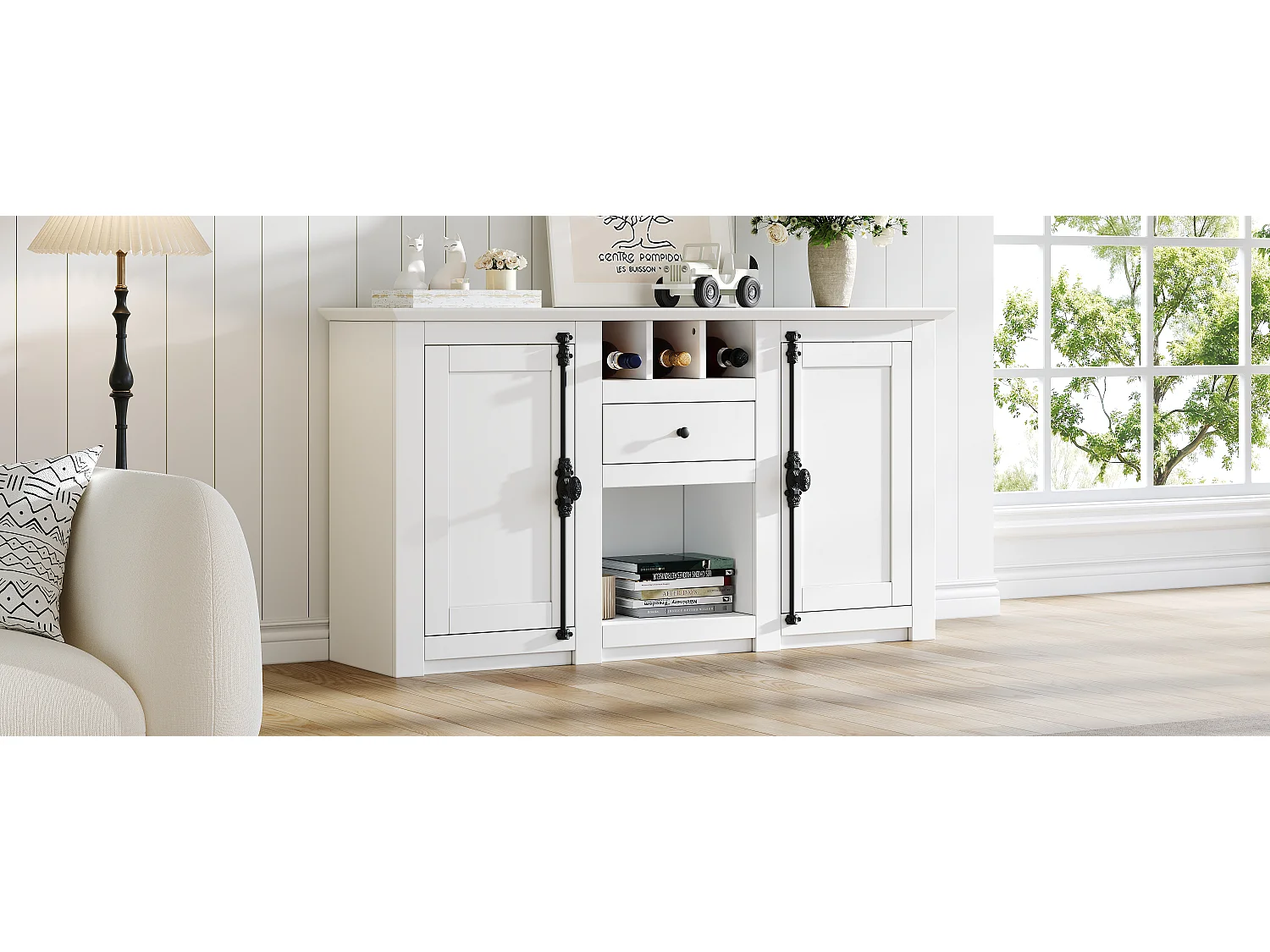 Buffet de salon avec 2 portes et 1 tiroir - 130 x 35 x 70 cm - pour salons et bureaux - MDF + aggloméré - blanc