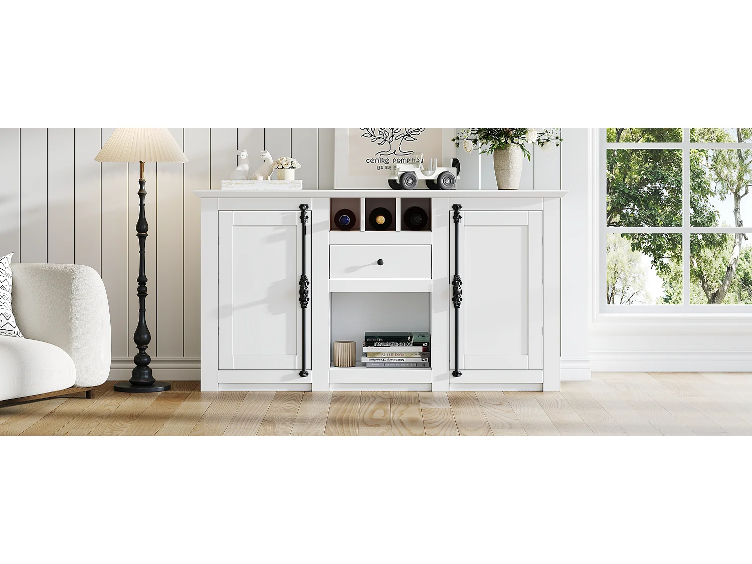 Buffet de salon avec 2 portes et 1 tiroir - 130 x 35 x 70 cm - pour salons et bureaux - MDF + aggloméré - blanc