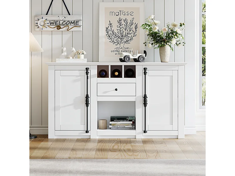 Buffet de salon avec 2 portes et 1 tiroir - 130 x 35 x 70 cm - pour salons et bureaux - MDF + aggloméré - blanc
