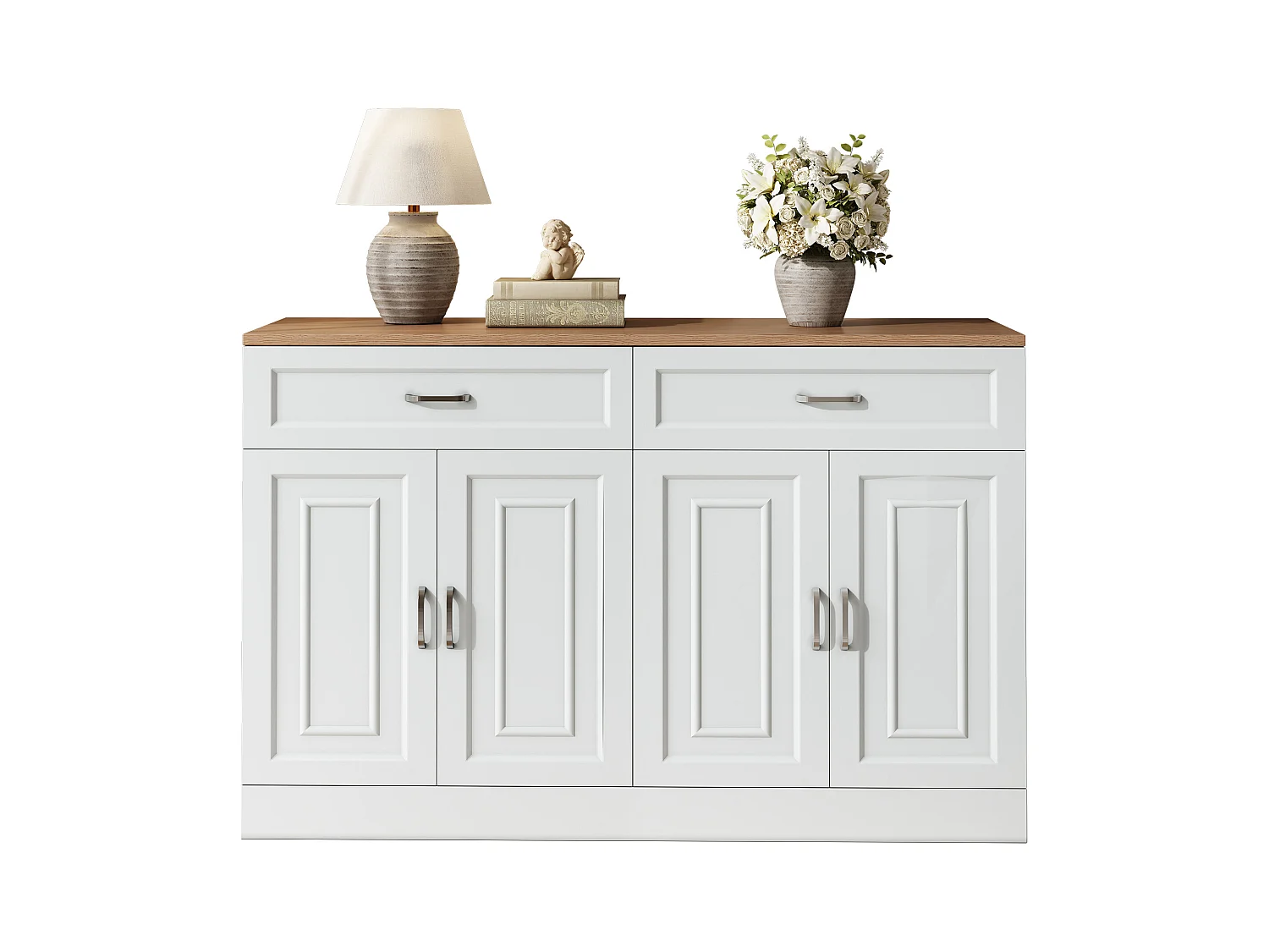 Buffet moderne avec étagères + 4 portes + 2 tiroirs - 120 x 35 x 80.5 cm - aggloméré - blanc