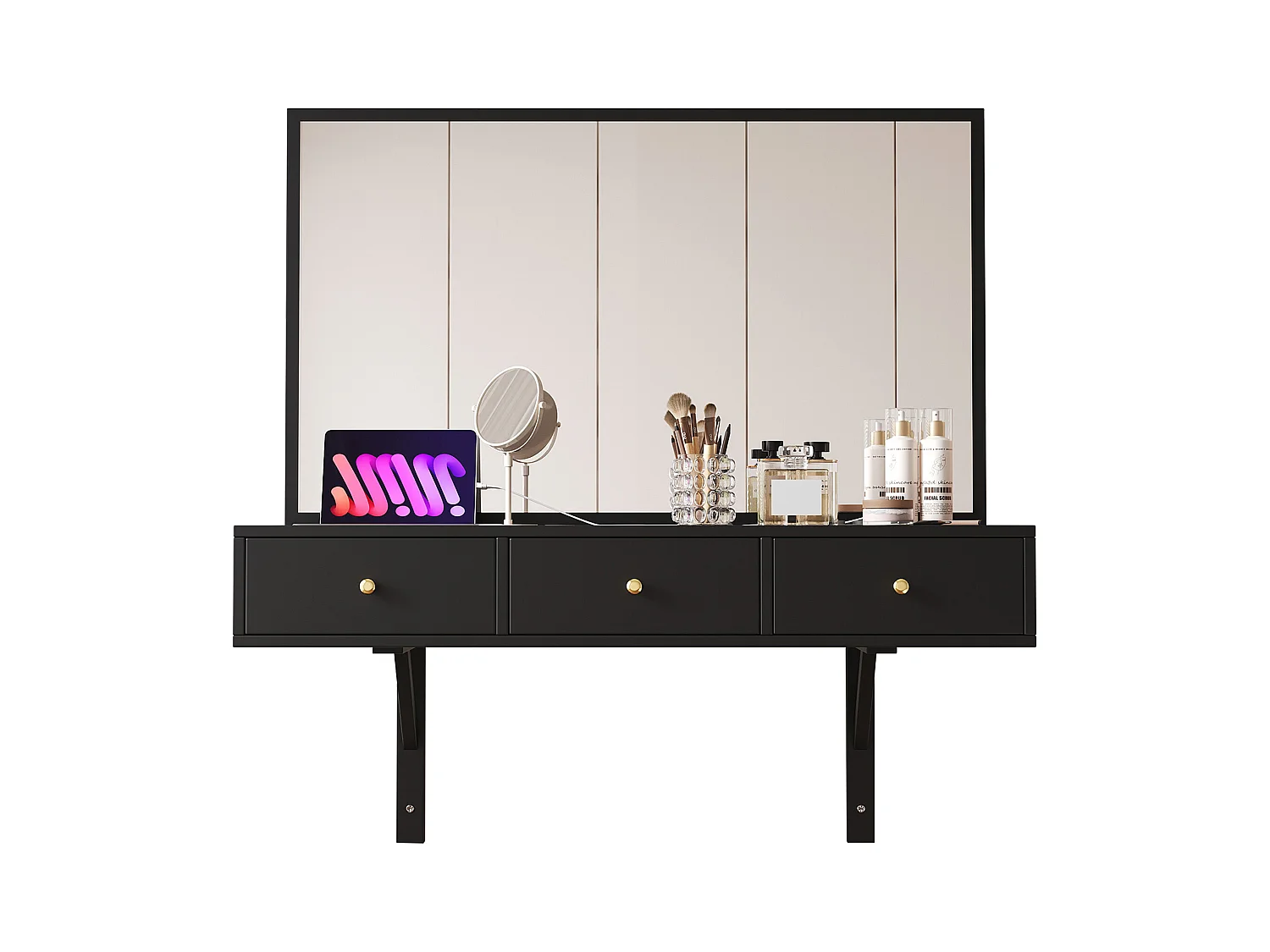 Toaletka wisząca z lustrem + 3 szuflady + gniazdka elektryczne - 100 x 45 x 105 cm - płyta wiórowa - czarna