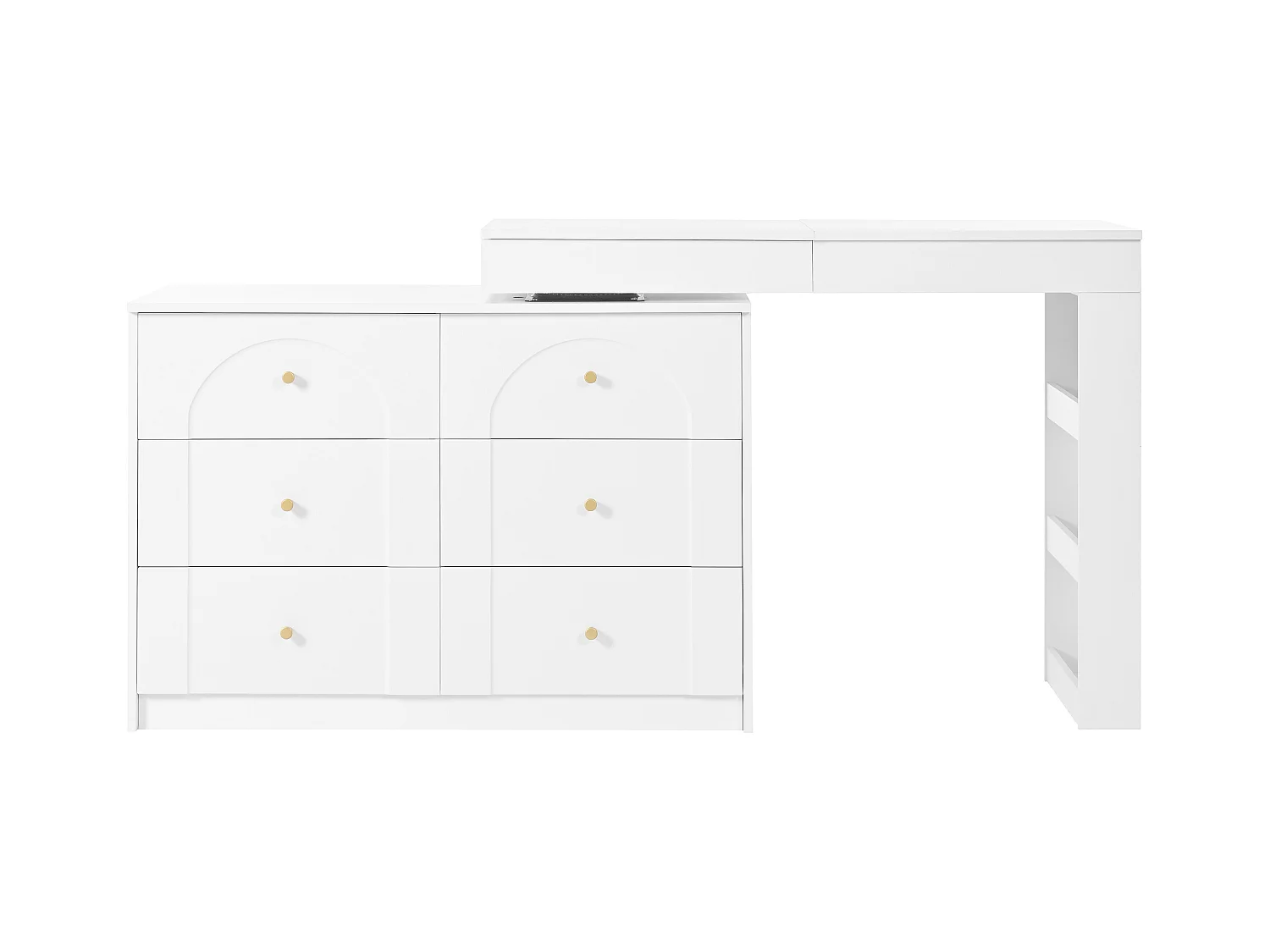 Schminktisch mit 7 Schubladen + Ablageflächen und Klappspiegel - 105 x 40 x 80 cm - LEDs - Spanplatte - Spanplatte - Weiß