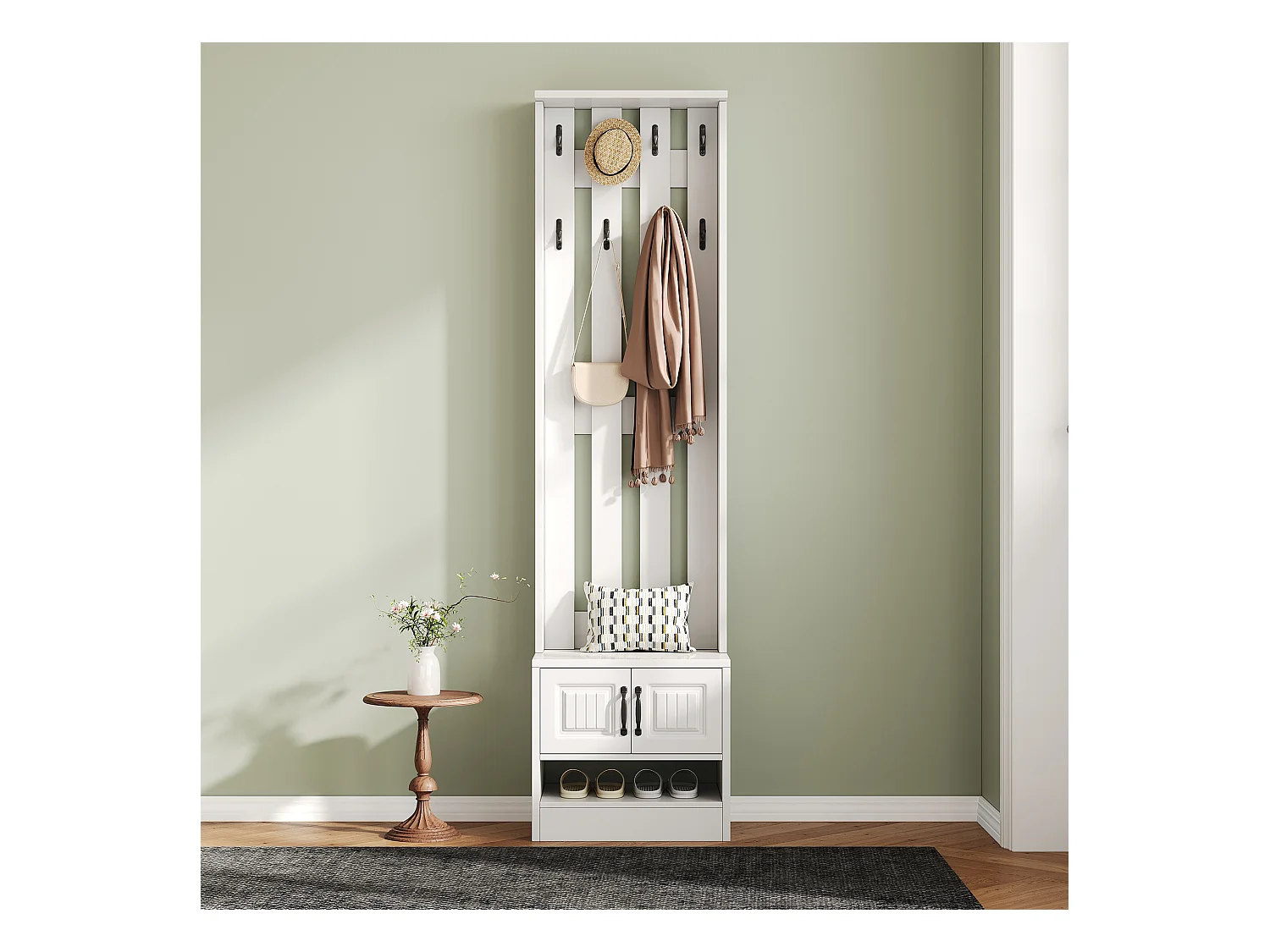 Sapateira/armário com 2 portas + painel traseiro com 8 ganchos - 50 x 36 x 190 cm - aglomerado - branco