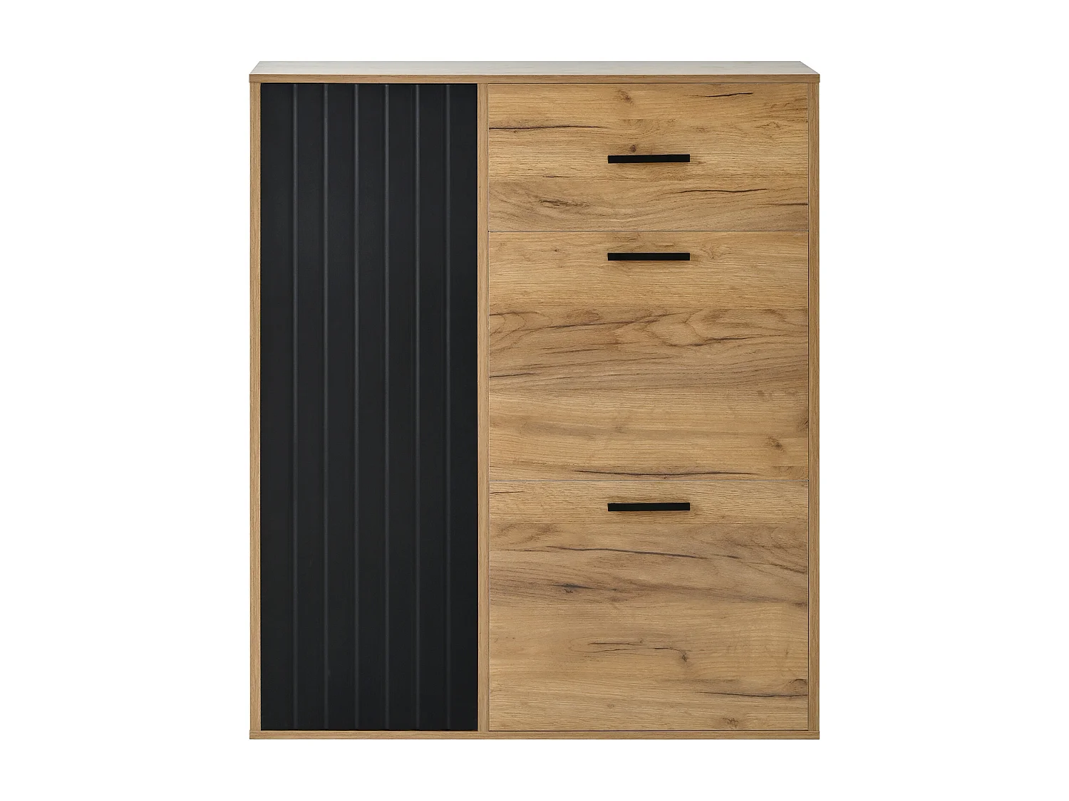 Meuble à chaussures moderne avec 1 tiroir + 2 armoires à chaussures pliantes + 1 porte - 80 x 24 x 95.5 - aggloméré - naturel