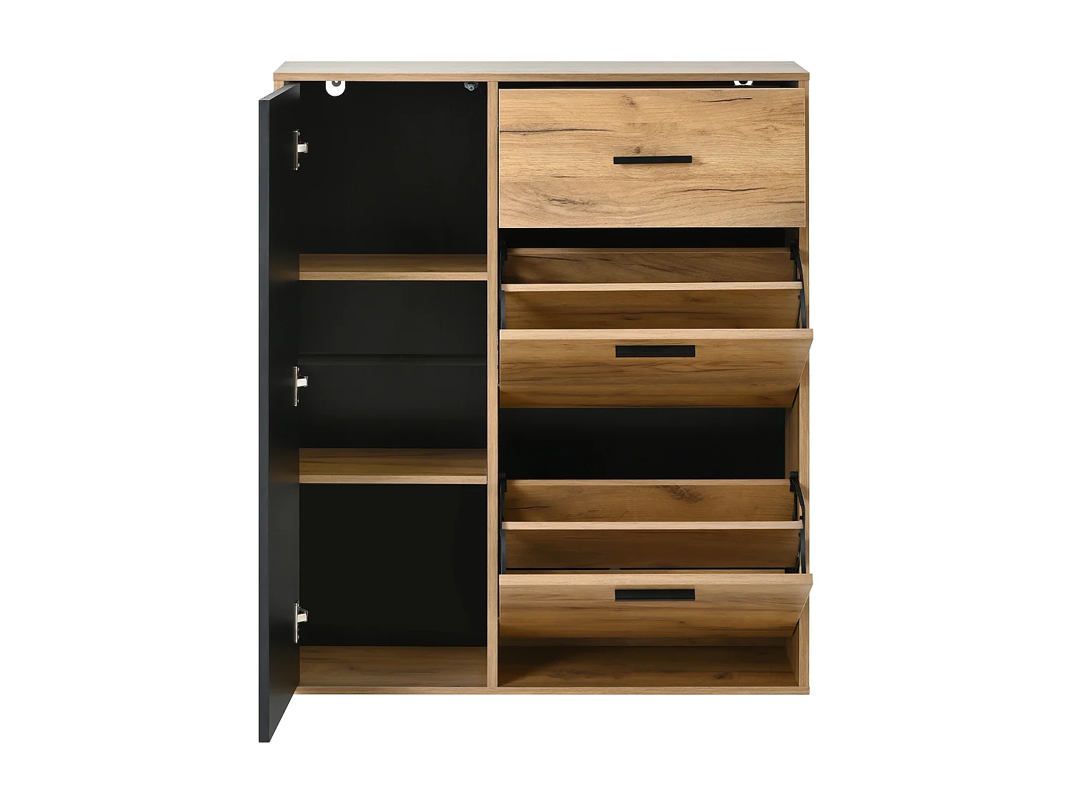 Meuble à chaussures moderne avec 1 tiroir + 2 armoires à chaussures pliantes + 1 porte - 80 x 24 x 95.5 - aggloméré - naturel