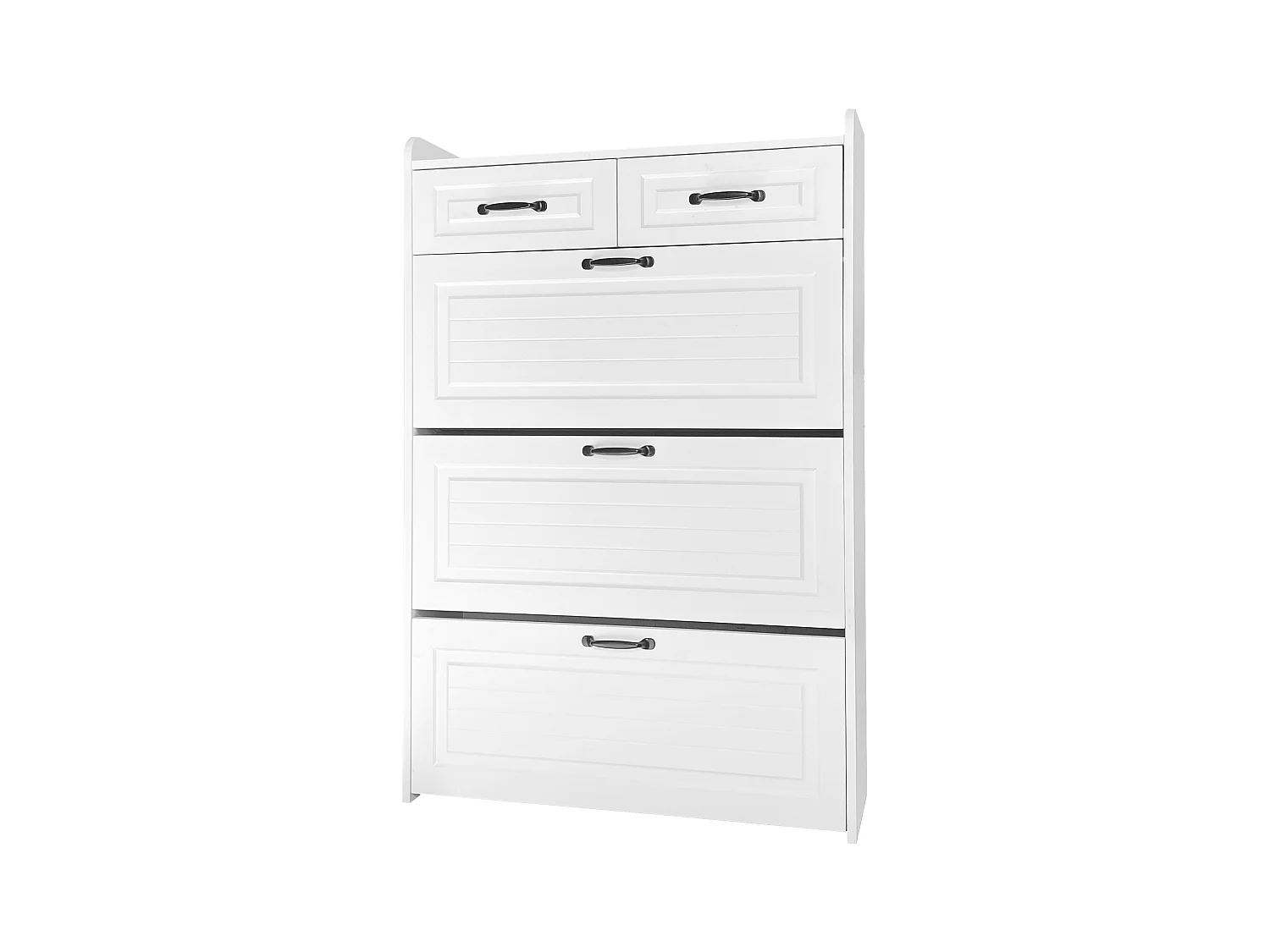 Schuhschrank mit 3 Klappen + 2 Schubladen - Schuhregal - 80 x 23 x 131 cm - Spanplatte - Weiß