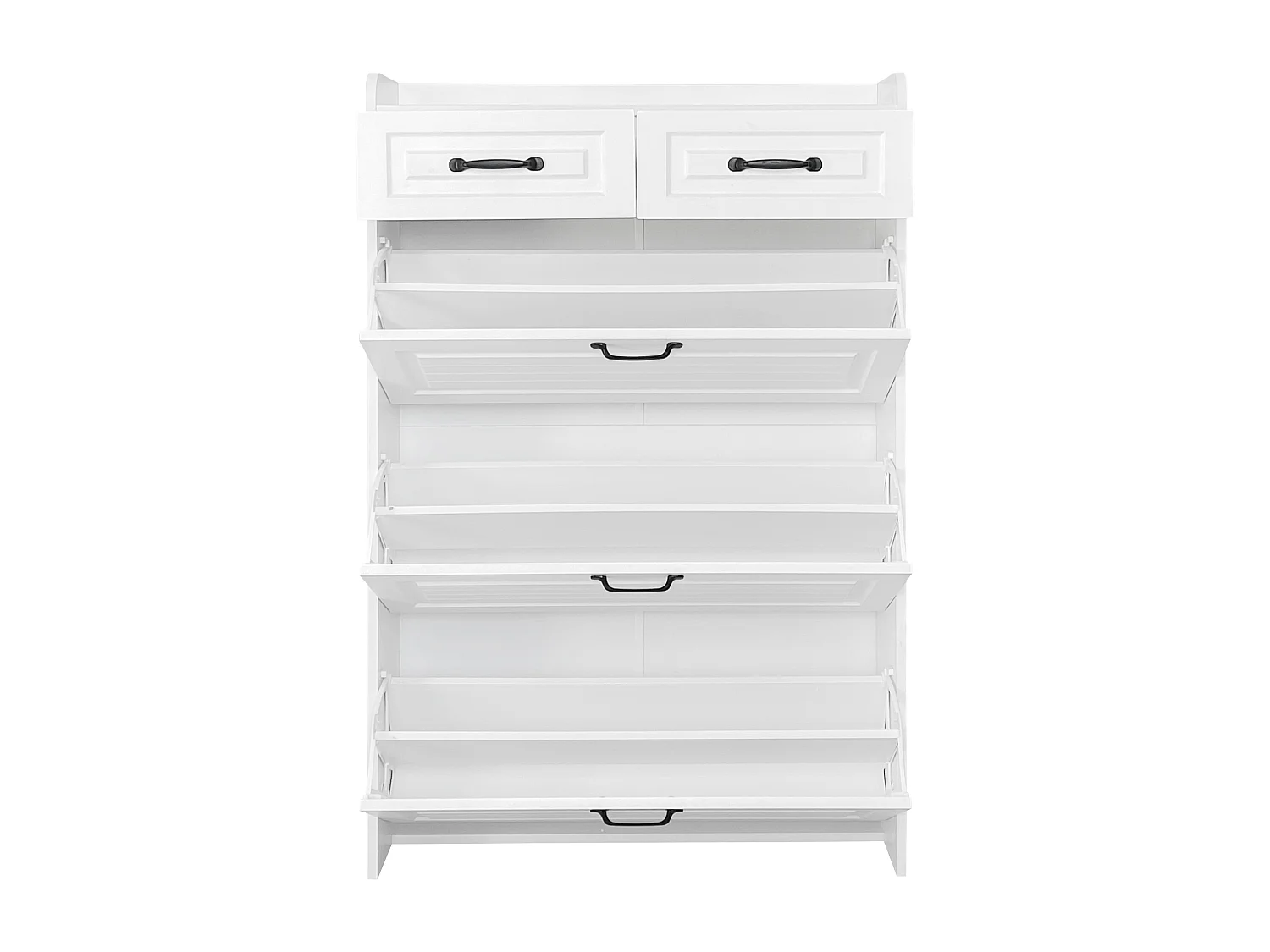 Schuhschrank mit 3 Klappen + 2 Schubladen - Schuhregal - 80 x 23 x 131 cm - Spanplatte - Weiß