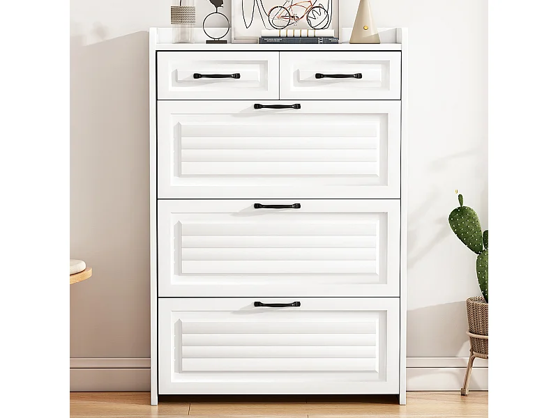 Meuble à chaussures avec 3 abattants + 2 tiroirs - étagère à chaussures - 80 x 23 x 131 cm - aggloméré - blanc