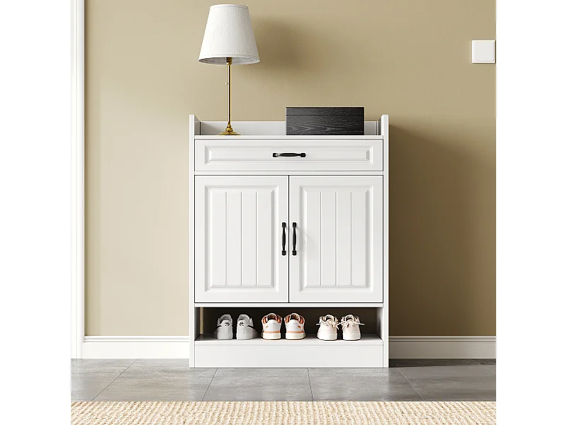 Sapateira moderna com prateleiras ajustáveis + 1 gaveta + 2 portas - 75 x 36 x 95,5 cm - aglomerado - branco