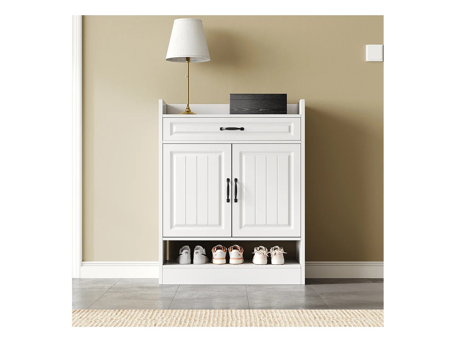 Sapateira moderna com prateleiras ajustáveis + 1 gaveta + 2 portas - 75 x 36 x 95,5 cm - aglomerado - branco