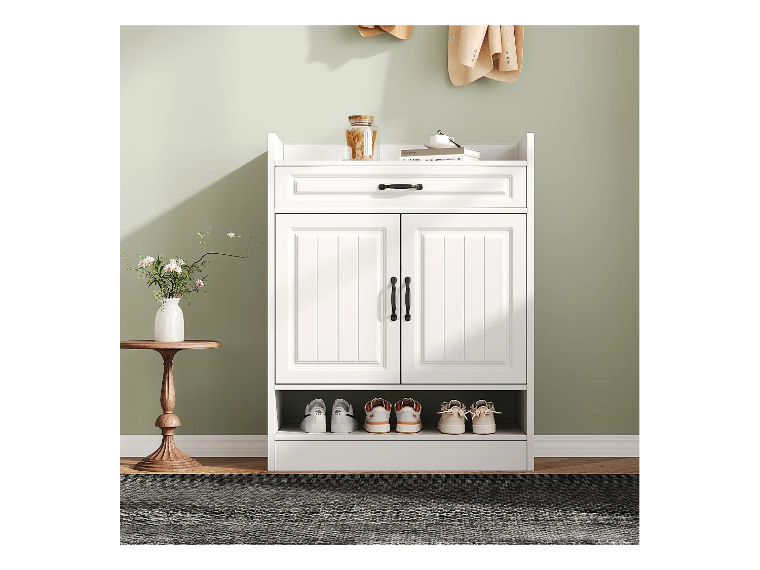 Sapateira moderna com prateleiras ajustáveis + 1 gaveta + 2 portas - 75 x 36 x 95,5 cm - aglomerado - branco