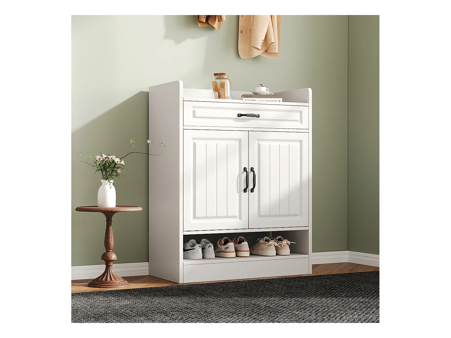 Sapateira moderna com prateleiras ajustáveis + 1 gaveta + 2 portas - 75 x 36 x 95,5 cm - aglomerado - branco