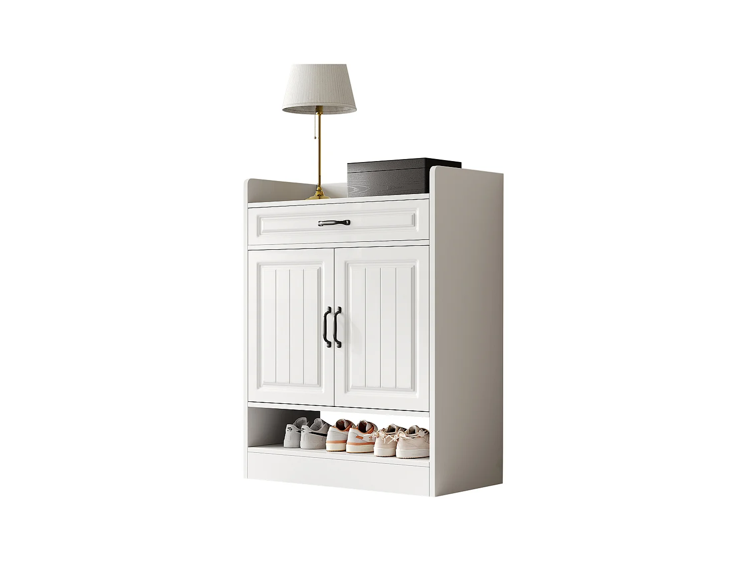 Sapateira moderna com prateleiras ajustáveis + 1 gaveta + 2 portas - 75 x 36 x 95,5 cm - aglomerado - branco